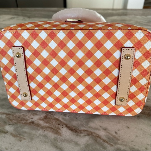Dooney & Bourke Orange and White Gingham Geena Satchel Purse - Picture 16 of 17